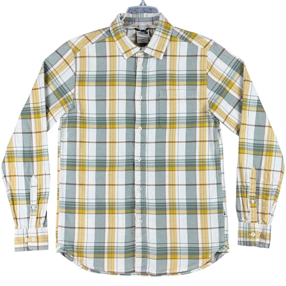 The North Face Men's Size S Green Yellow White Plaid Button Down Shirt Gorpcore